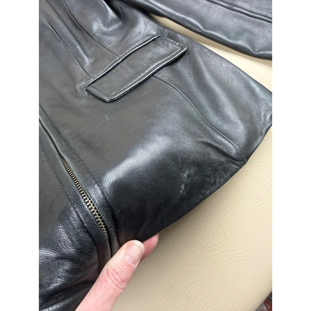 Genuine Lambskin Leather Jacket Black Zip Front‎ Fitted Moto Womens L Classiques